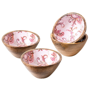 ชามไม้มะม่วงทำด้วยมือพิมพ์ลาย Paisley สีชมพูชามผสมของว่างและสลัดสำหรับห้องครัว - Product Image 1