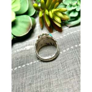 Handmade Navajo Multi-Stone Bezel-<b>Set</b> <b>Ring</b> Size 11.25 Featuring <b>Sterling</b> <b>Silver</b> & Coral Gemstone for Everyday Wear-IGI Certified - Product Image 4