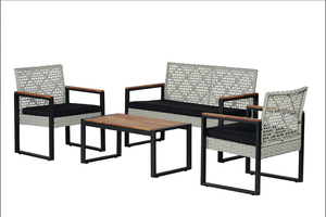 ชุดโซฟาหวายเทียมและโครงโลหะ 4 ชิ้น ดีไซน์ทันสมัย กันน้ำ สำหรับใช้งานกลางแจ้ง เหมาะสำหรับโรงแรม ร้านอาหาร วิลล่า และบ้านไร่  ลดราคาพิเศษ - Product Image 2