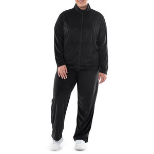 Venta al por mayor personalizado de terciopelo liso cremallera hasta a juego con capucha con Jogger Sweatsuit mujeres chándal de gran tamaño - Product Image 6