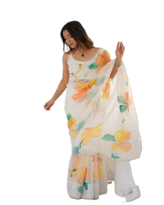 Sari en soie de designer avec chemisier pour les fêtes Bollywood indien ethnique prêt à porter en une minute pour l'hiver pour les festivals - Product Image 1