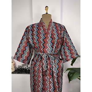 Kimono Boho de Algodón Puro Estampado a Mano de la India, Vestido de Verano para Playa, Túnica Roja y Azul con Estampado Geométrico, Cubre Traje de Baño para Navidad - Product Image 1