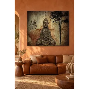 Fida Weathered Wall Buddha Statue and Tree Silhouette <b>Canvas</b> Print - Product Image 1