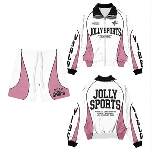 Women windbreaker short set 120 GSM lightweight polyester white <b>pink</b> panel custom screen print logo Windbreaker Shorts Set - Product Image 1
