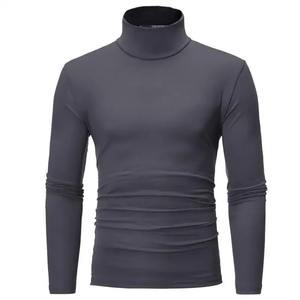 Hauts thermiques ajustés pour hommes, col montant, manches longues, 100 % polyester, séchage rapide, hiver, automne, fin, motif uni, tricoté - Product Image 5