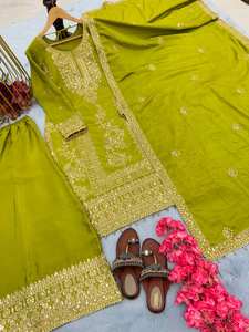 Embroidered Heavy Chinon Silk with embroidered Kurti With Palazzo and dupatta Set & <b>Materials</b> new designer heavy <b>embroidery</b> work - Product Image 5