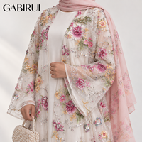 Ensemble 2 pièces pour femmes musulmanes, kimono ouvert, broderie perlée, abaya de luxe Dubaï, sequins floraux, tendance, mariage, fête, EID De Luxe