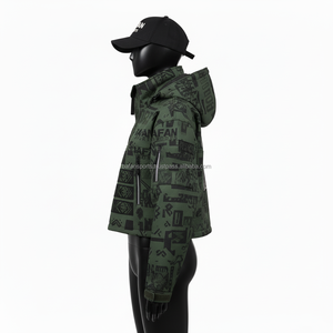 Veste Softshell pour femmes, tissu extensible premium 320GSM, vert, impression par sublimation intégrale, panneaux personnalisés avec logo, veste Softshell pour femmes - Product Image 3