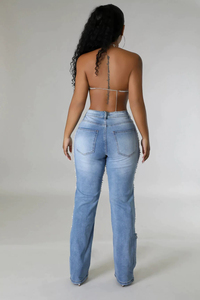 Nouveau pantalon en jean taille moyenne de haute qualité pour femmes à la mode, style droit de grande taille avec chaîne de perles déchirée, design maigre - Product Image 6