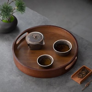 Bandeja redonda de madera para servir para cocina y comedor, bandeja decorativa hecha a mano para té, aperitivos, café y uso de exhibición de Mesa para el hogar - Product Image 6