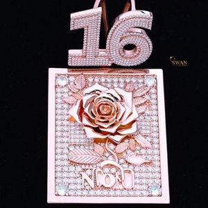 10K oro sólido Moissanite diamante Rosa flor 16 colgante collar helado Hip Hop joyería regalo de lujo para mujeres - Product Image 1