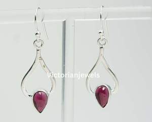 ต่างหูเงินแท้925สำหรับวันเกิดรูปทรงลูกแพร์โกเมนสีแดงตะขอเกี่ยวเสน่ห์ - Product Image 4