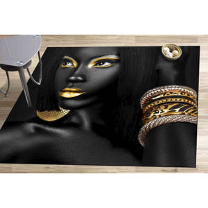 Tapis d'art pour femme noire : Lèvres dorées, Décoration africaine, Tapis imprimé, Tapis à poils doux - Product Image 3