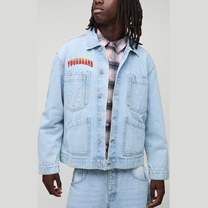 Veste en jean longue vintage pour homme OEM/ODM, 100% coton, légère, décontractée, streetwear, doublée de laine - Product Image 4