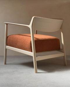Fauteuil d'appoint en bois massif avec siège rembourré, chaise longue moderne pour salon et hôtel - Product Image 1