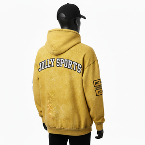 Sudadera con capucha de algodón de primera calidad, 330 GSM, en color amarillo mostaza, con textura suave y bordado, Basics Hoodie - Product Image 5