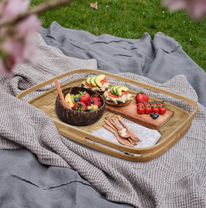 Plateau de service en bambou fait main Boho panier tissé rectangulaire naturel pour la cuisine ou la salle de bain, thé, café, décoration intérieure, vente en gros - Product Image 4