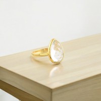 Bague pour femme en argent sterling 925 plaqué or 18 carats, sertie d'un cristal de quartz naturel, style bohème, faite à la main, avec pierre précieuse facettée