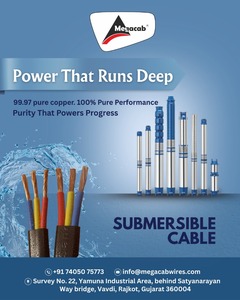 Cable plano sumergible MEGACAB de 3 núcleos de alta resistencia para motores de bombas Conductor trenzado de aislamiento de PVC de 1 Sqmm para energía - Product Image 2