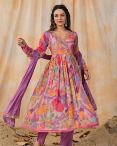 Indian & Pakistani Women's Embroidered Chinon Long <b>Kurtis</b> & Palazzo Suits for Wedding Party Wear Ethnic Fashion New Arrival - Product Image 5
