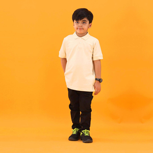 Logotipo bordado personalizado niños para Polo 100% algodón peinado Piqué 220 Gsm amarillo pálido sólido de manga corta talla grande verano - Product Image 5