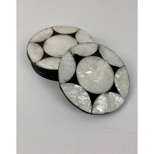 Mother of Pearl Marble <b>Coaster</b> <b>Set</b> with Gold Inlay Tea <b>Coaster</b> Mother of Pearl Inlay Custom Colored Bone Inlay <b>Coaster</b> - Product Image 2