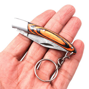 Đa chức năng Damascus thép gấp túi Dao móc khóa sừng xử lý với làm việc thủ công Dao móc khóa - Product Image 3