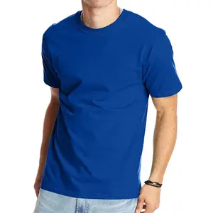 Camisetas lisas de algodón de color azul personalizadas para hombre, tela cómoda de alta calidad, diseño único