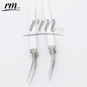 RMI High Quality Product Silver Tip and White <b>Powder</b> Coated Color Eyelash Tweezer 45 Degree Isolation Point Tip - Product Image 1
