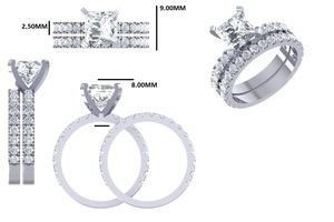 Anillo de Compromiso y Boda de Lujo Lurba Jewels, Oro Blanco Sólido de 14K, Moissanita de Corte Princesa de 1.50 CT, Engaste de Garras - Product Image 5