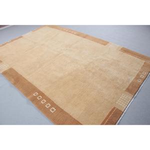 Vintage Large Rug 6,2x9,1 ft, <b>Brown</b> Beige Polka dot Rug <b>Wool</b> - Product Image 2