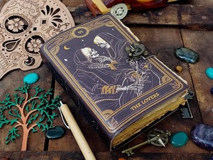 Journal Vintage en cuir pour amoureux de crâne, bord de décalcomanie Antique, livre de magie, livre d'ombres, Journal Wiccan - Product Image 5