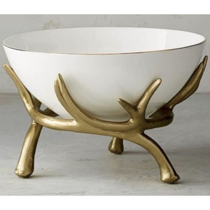 Deluxe Quality Round Shape Food <b>Mixing</b> <b>Bowl</b> with Designer Stand White Powder Coated <b>Metal</b> Soup <b>Bowl</b> for Wedding Events - Product Image 1