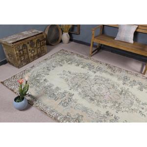 Turkish Vintage Rug, Large 5.6x9.3 ft (170x283 cm) Rug, <b>Brown</b> Floral <b>Wool</b> Rug - Product Image 5