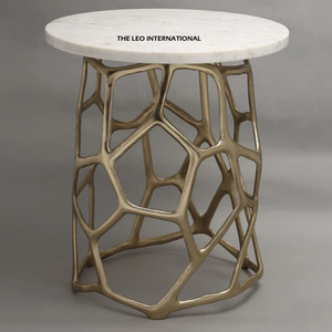 Mesa auxiliar redonda de mármol blanco, aluminio chapado en oro, Metal, diseño de Coral, mesa auxiliar, accesorios para muebles, fácil montaje - Product Image 1