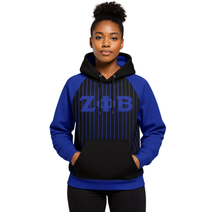 Zeta Phi Beta Noir Corps Bleu Raglan Pinstripes Pull À Capuche Grec Sorority Apparel Personnalisé Divine Nine HBCU Vêtements - Product Image 1