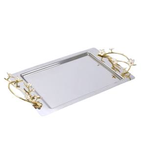 ถาดเสิร์ฟทรงกลมทำจากโลหะสีทองคลาสสิกพร้อมที่จับดอกไม้หรูหราถาดตกแต่งบ้านสำหรับรับประทานอาหารงานแต่งงาน - Product Image 6