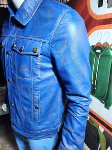 Vestes en jean en cuir bleu vieilli pour hommes, vestes en cuir de meilleure qualité, fabrication professionnelle, à prix réglable - Product Image 6