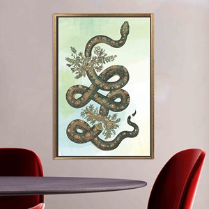 Elegant Floral Snake Print <b>Canvas</b> Artwork: <b>Animal</b> Illustrative Decor,GOLD FRAMED <b>CANVAS</b> - Product Image 1