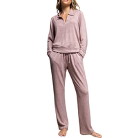 Ensemble de pyjamas élégants pour femmes, hiver et été, vente en gros, en bambou doux tricoté, deux pièces, vêtements de nuit et de détente, confortables, taille élastique