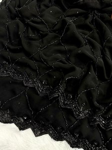 Collection de saris noirs brodés de séquences magnifiques, style pakistanais, robe pour filles pour les mariages et les fêtes - Product Image 2
