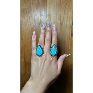 Zachariah David Blue Bird Turquoise & Sterling Silver <b>Adjustable</b> <b>Ring</b> Bezel Setting Inlay with Natural Gemstones Gift - Product Image 1