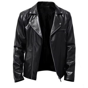 Chaqueta de Cuero de Oveja de Primera Calidad para Hombre, Corte Entallado, Moderna, con Solapa Delantera, Suave y Cálida, para Motociclistas y Carreras - Product Image 1