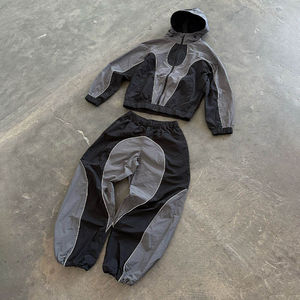 Vintage Autumn Streetwear Color Block Two-Piece Men's <b>Windbreaker</b> Tracksuit Set | Custom Logo Printed 100% Cotton Jacket Pants - Product Image 1