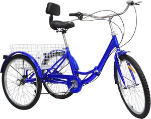 Triciclo Plegable para Adultos de 24 Pulgadas, 7 Velocidades, 3 Ruedas, Bicicleta de Carga, Cuadro de Acero de Alto Carbono, Sistema de Frenos con Engranajes Perfectos, con Cesta - Product Image 1