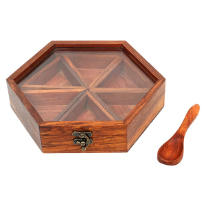 6 Sides Spices Hexagon Wooden Handmade Spice box Masala Dabba