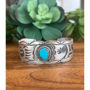 Jim Leonard Navajo Kingman Turquoise Cuff <b>Bracelet</b> High Quality Natural Turquoise Gemstone Cuff Bangle With Unisex Everyday wear - Product Image 1