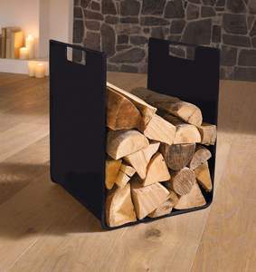 Heavy Gauge Black Iron Log Holder for Outdoor Use with Raised Base to Protect <b>Firewood</b> From Damp Ground Surfaces - Product Image 1