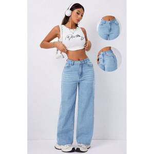 Jean en denim baggy vintage bleu glace de luxe pour femme, taille haute, extensible doux, écologique, durable, tendance, décontracté, en tissu plaqué, toutes tailles - Product Image 4