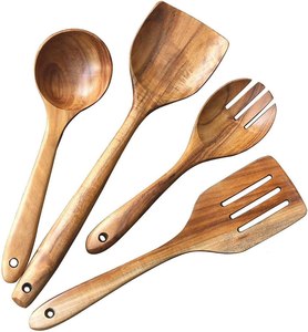 Premium Quality Eco-Friendly Acacia Wood Salad <b>Tools</b> Set Bone <b>Engraving</b> Design Handle Dishwasher Safe Spoon Salad Servers Best - Product Image 5